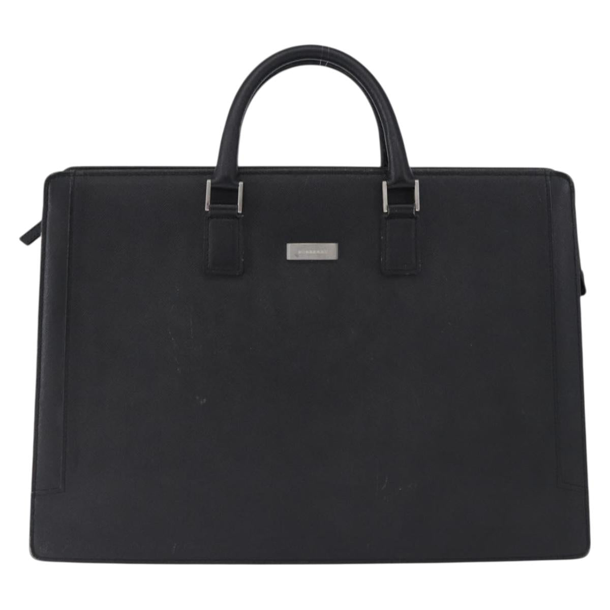 BURBERRY Business Bag Leather Black Silver Auth ep15311