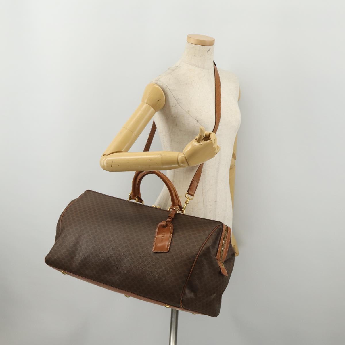 CELINE Macadam Boston Bag PVC Leather 2way Brown Gold Tone Auth ep15316