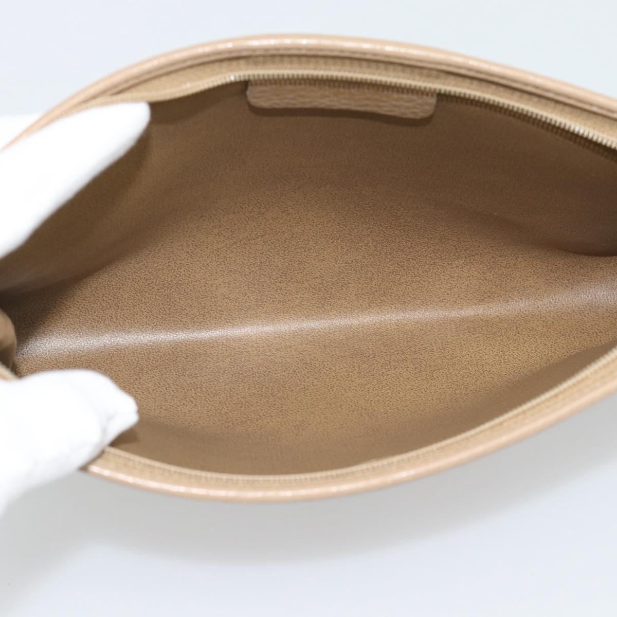 Christian Dior Clutch Bag Leather Beige Gold Tone Auth ep15317
