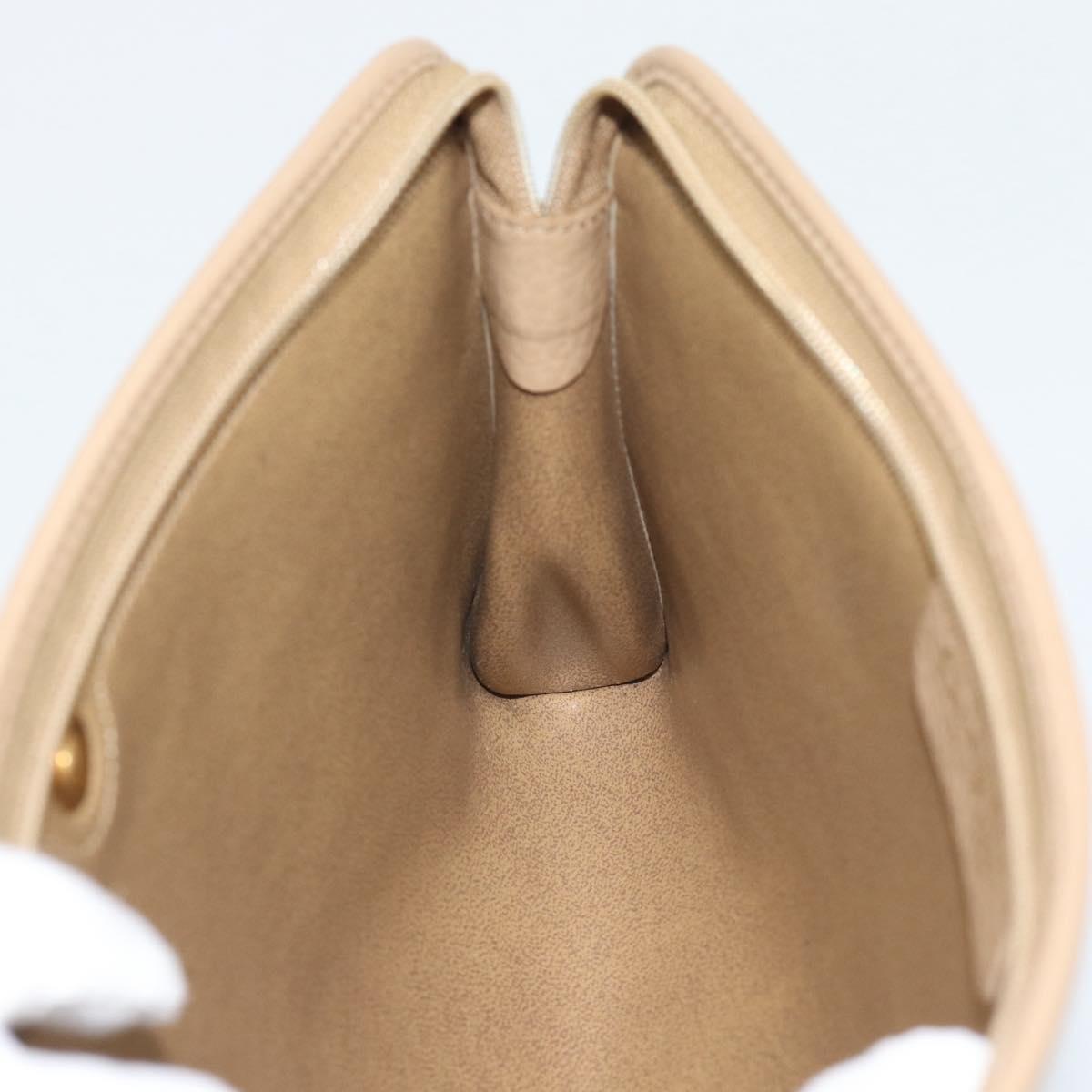 Christian Dior Clutch Bag Leather Beige Gold Tone Auth ep15317