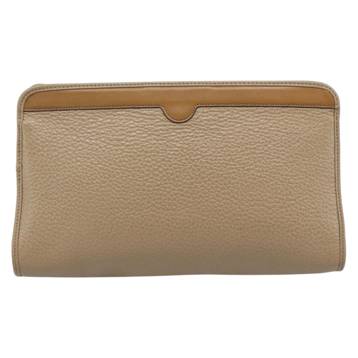 Christian Dior Clutch Bag Leather Beige Gold Tone Auth ep15317