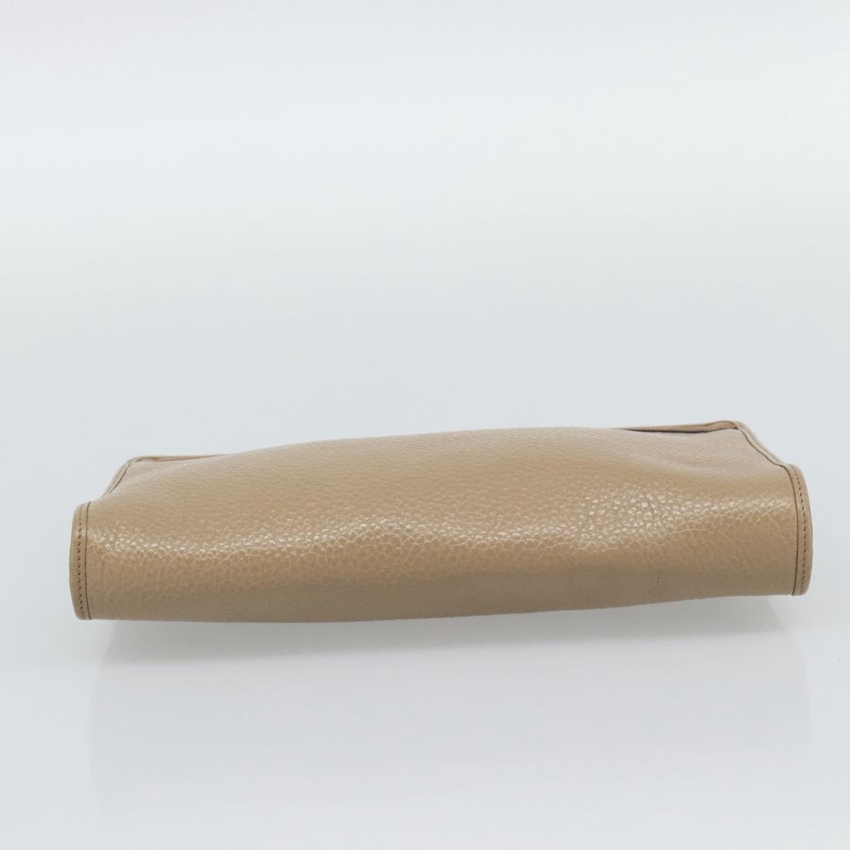 Christian Dior Clutch Bag Leather Beige Gold Tone Auth ep15317
