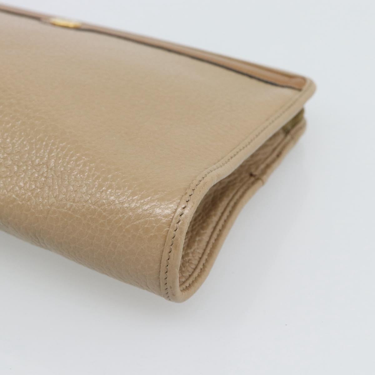 Christian Dior Clutch Bag Leather Beige Gold Tone Auth ep15317