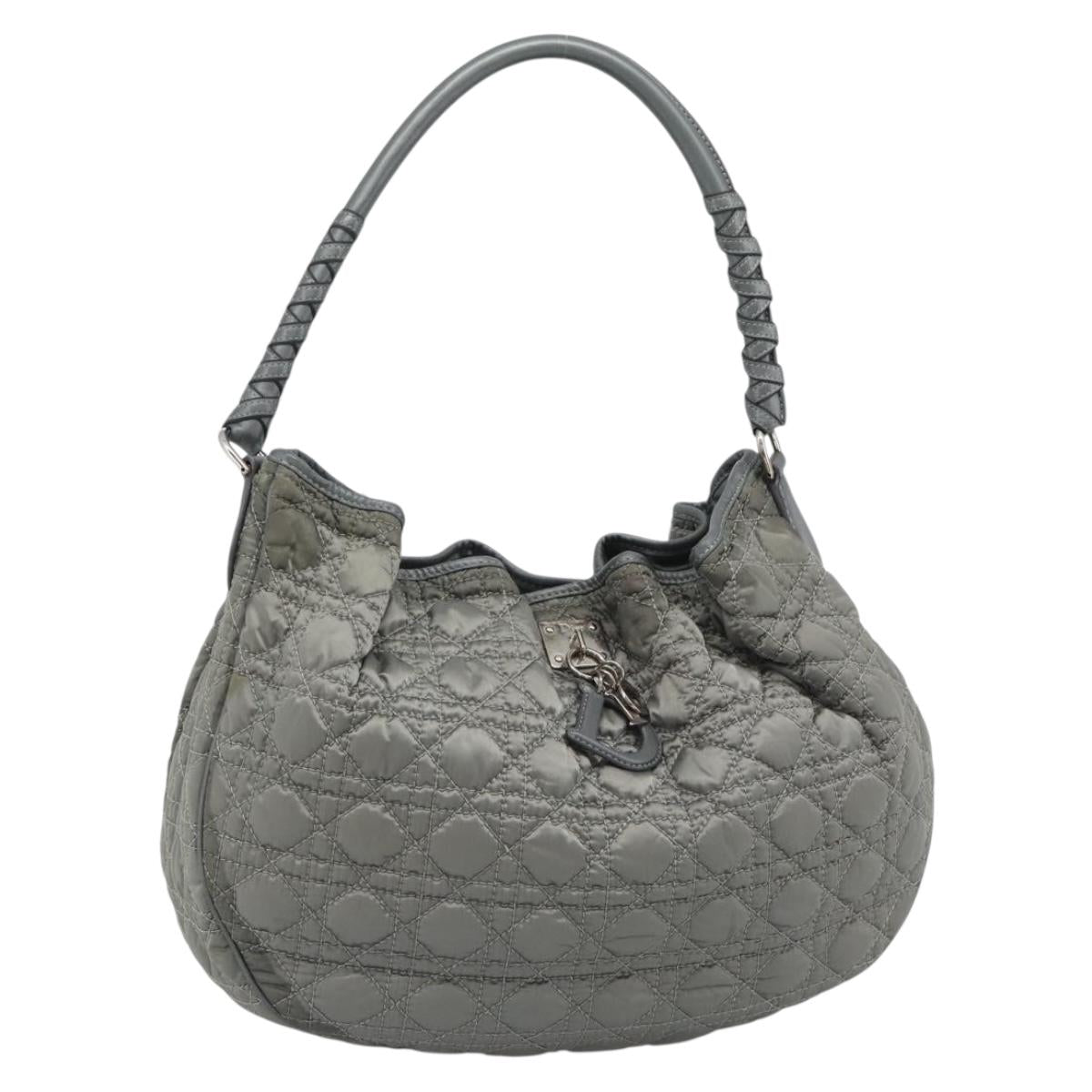 Christian Dior Canage Shoulder Bag Nylon Gray Silver Auth ep15322
