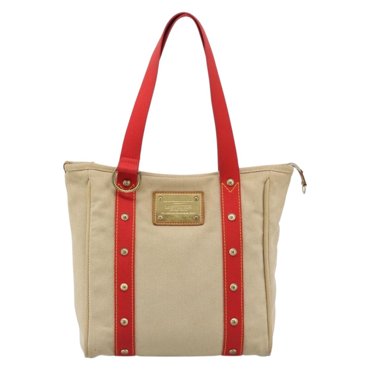 LOUIS VUITTON Antigua Cabas MM Tote Bag Beige Red M40035 LV Auth ep15323