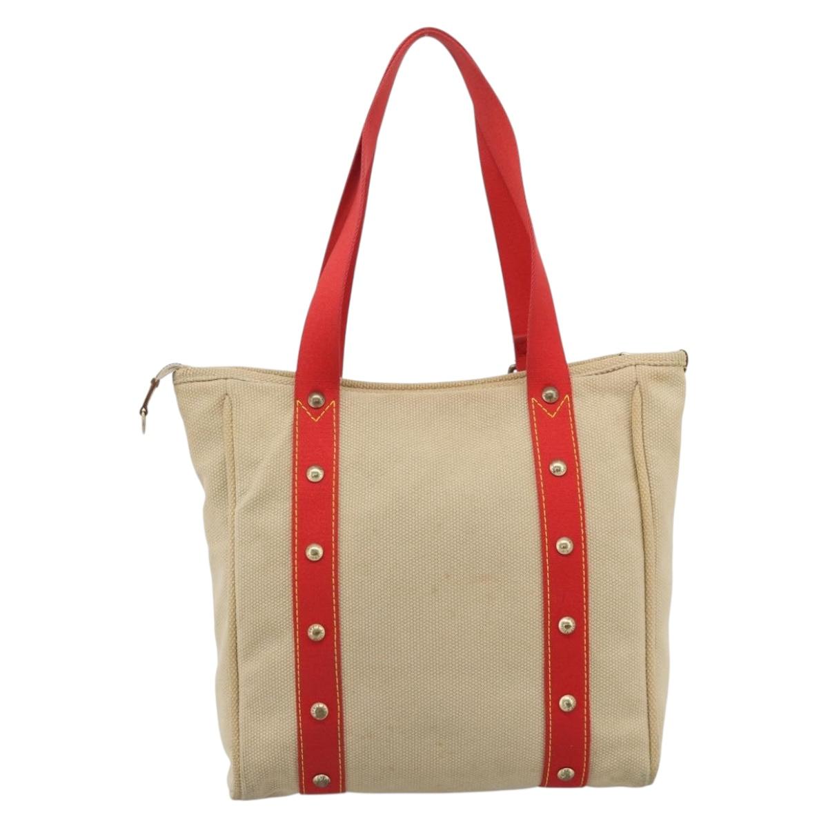 LOUIS VUITTON Antigua Cabas MM Tote Bag Beige Red M40035 LV Auth ep15323