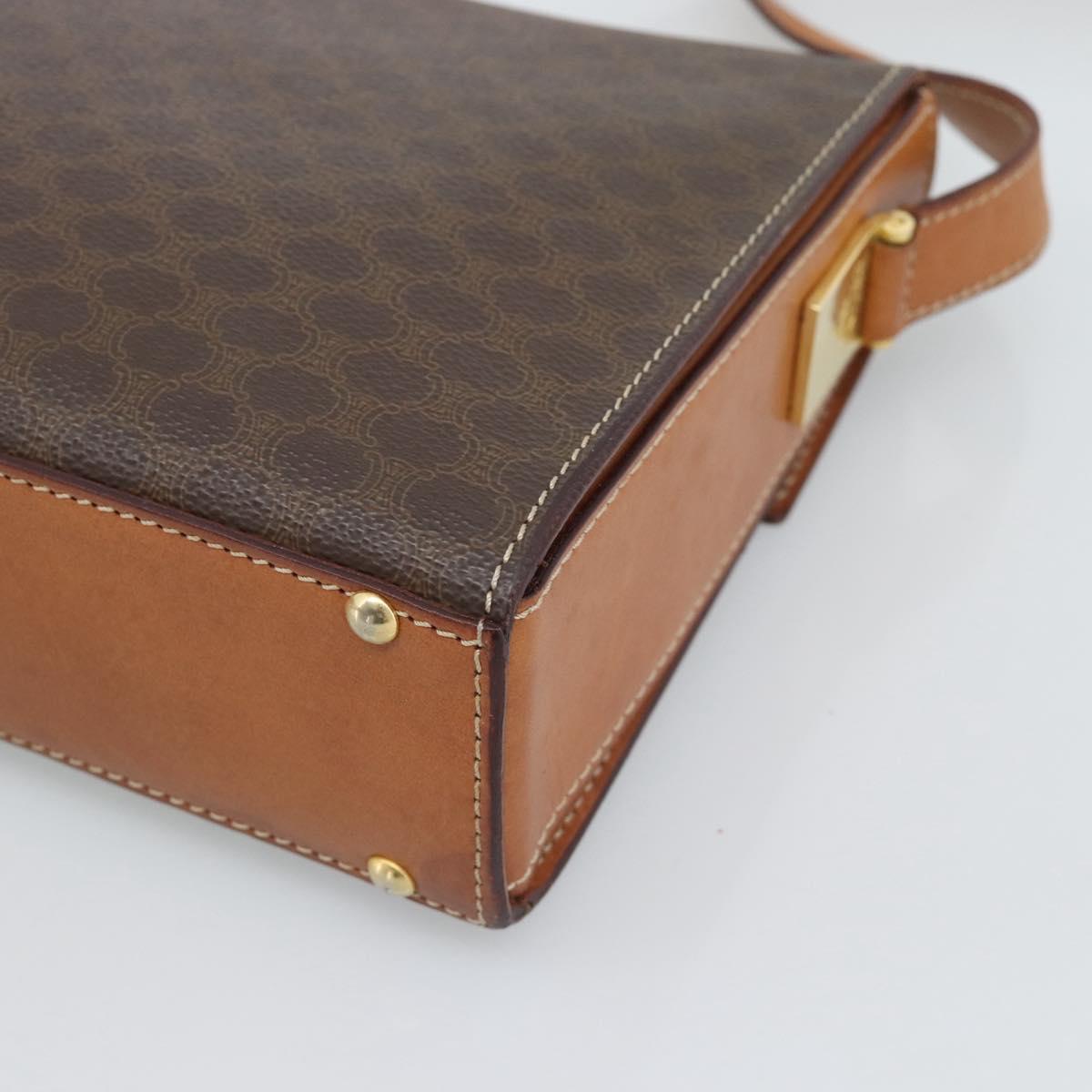 CELINE Macadam Shoulder Bag PVC Leather Brown Gold Tone Auth ep15326