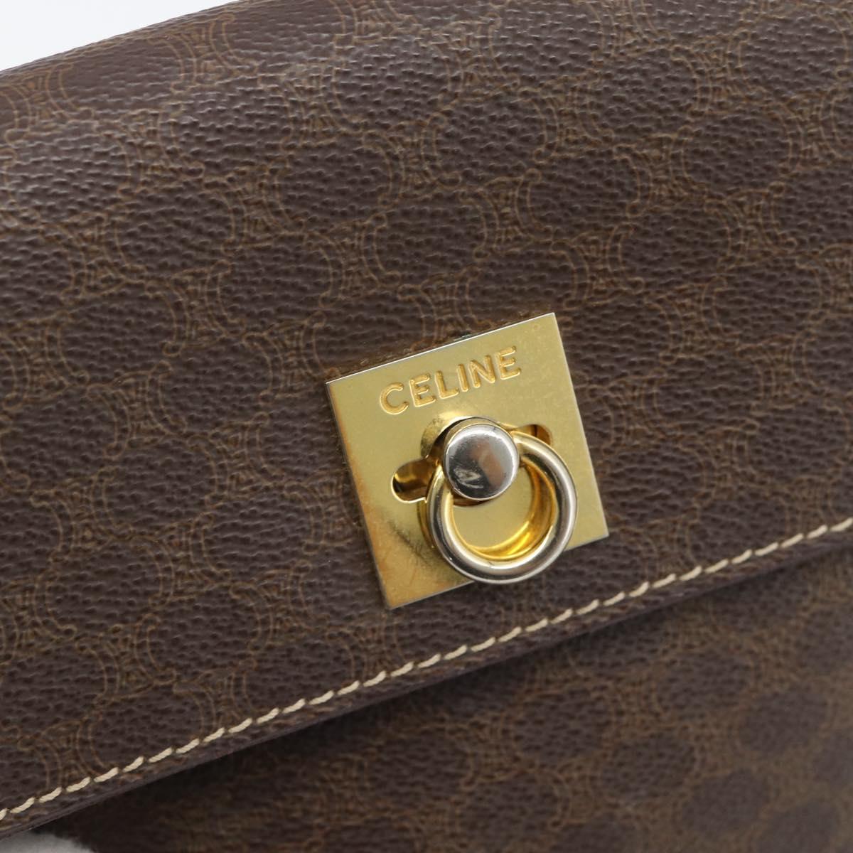 CELINE Macadam Shoulder Bag PVC Leather Brown Gold Tone Auth ep15326