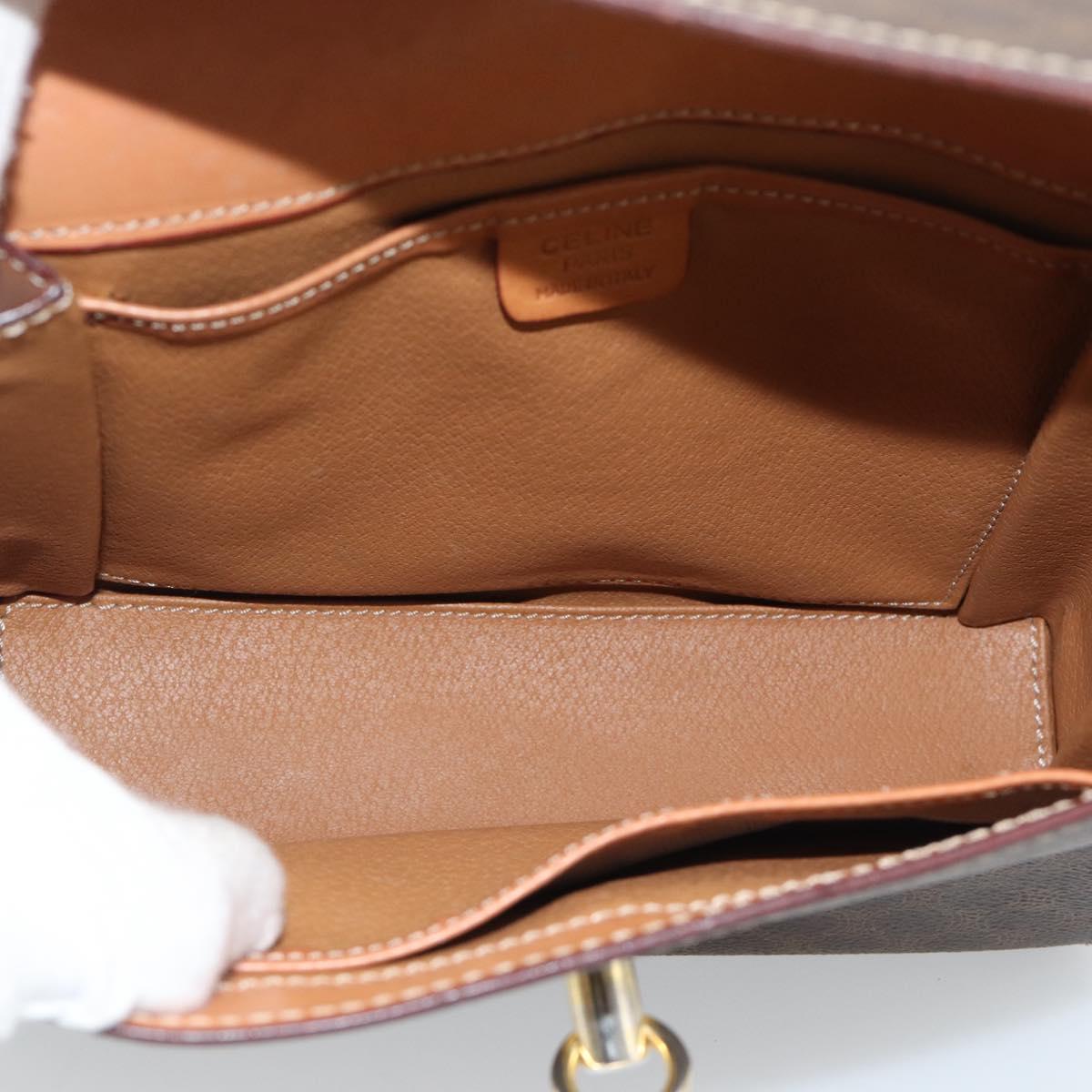 CELINE Macadam Shoulder Bag PVC Leather Brown Gold Tone Auth ep15326
