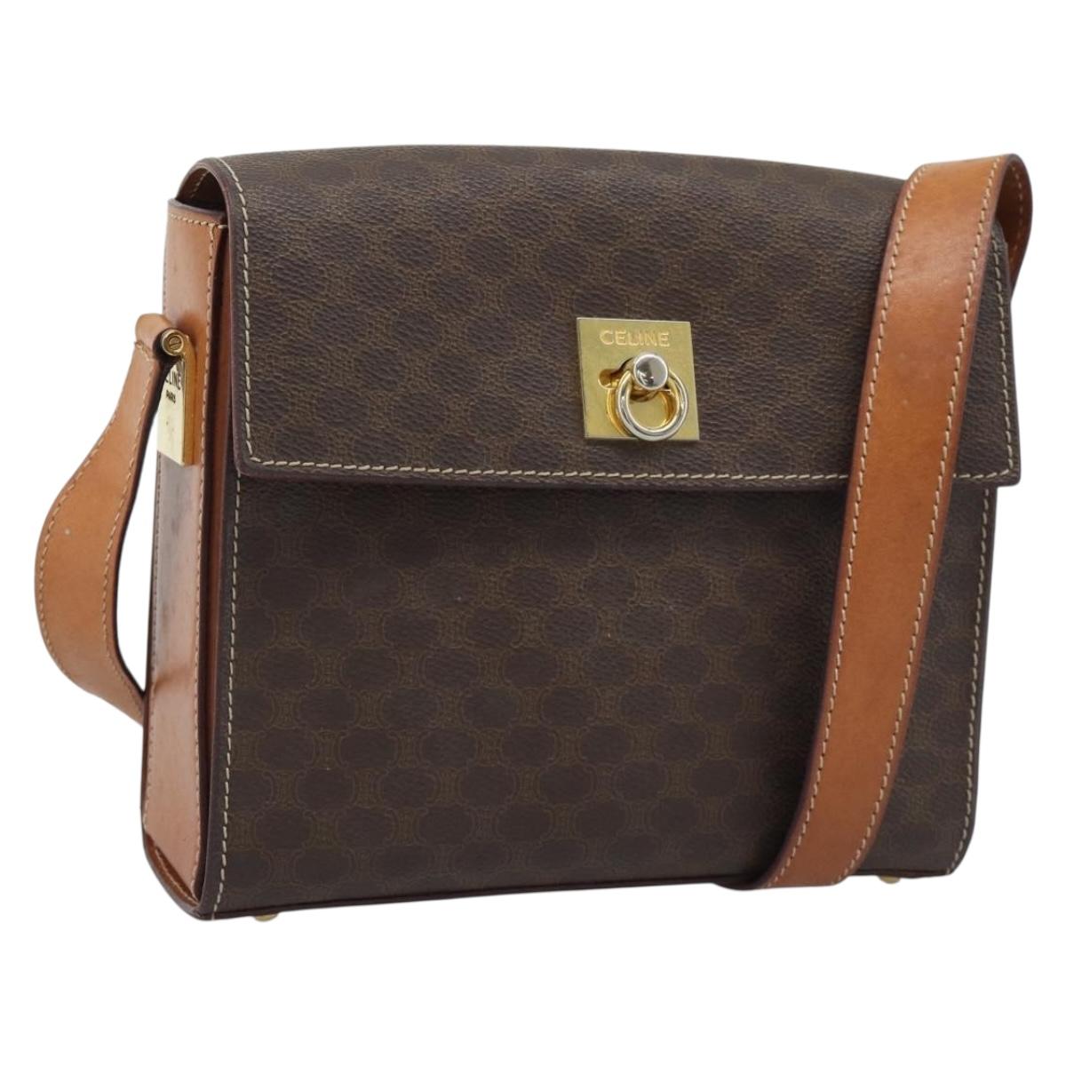 CELINE Macadam Shoulder Bag PVC Leather Brown Gold Tone Auth ep15326