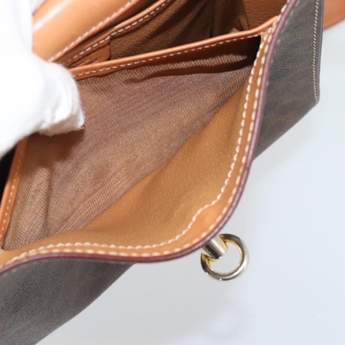 CELINE Macadam Shoulder Bag PVC Leather Brown Gold Tone Auth ep15326