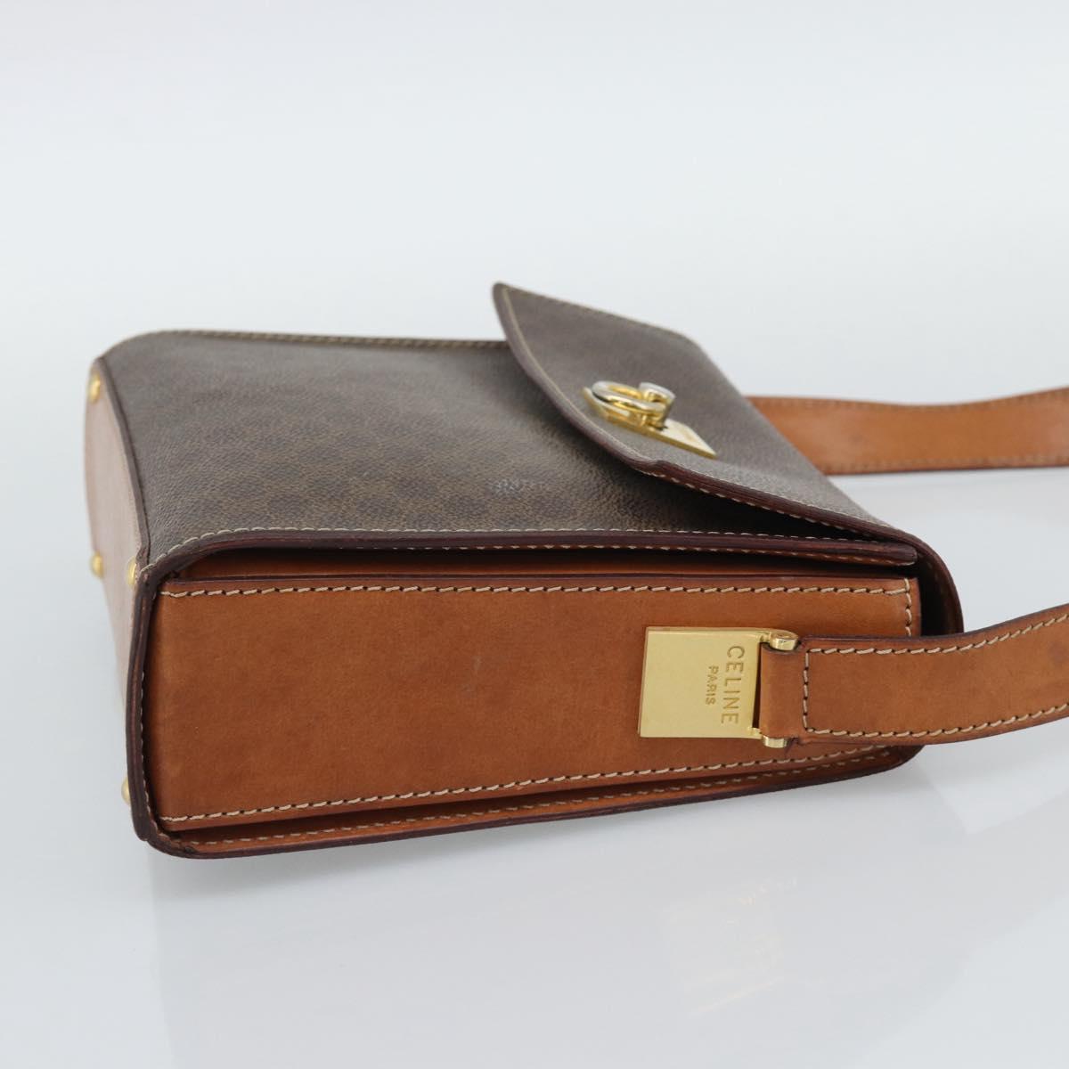 CELINE Macadam Shoulder Bag PVC Leather Brown Gold Tone Auth ep15326