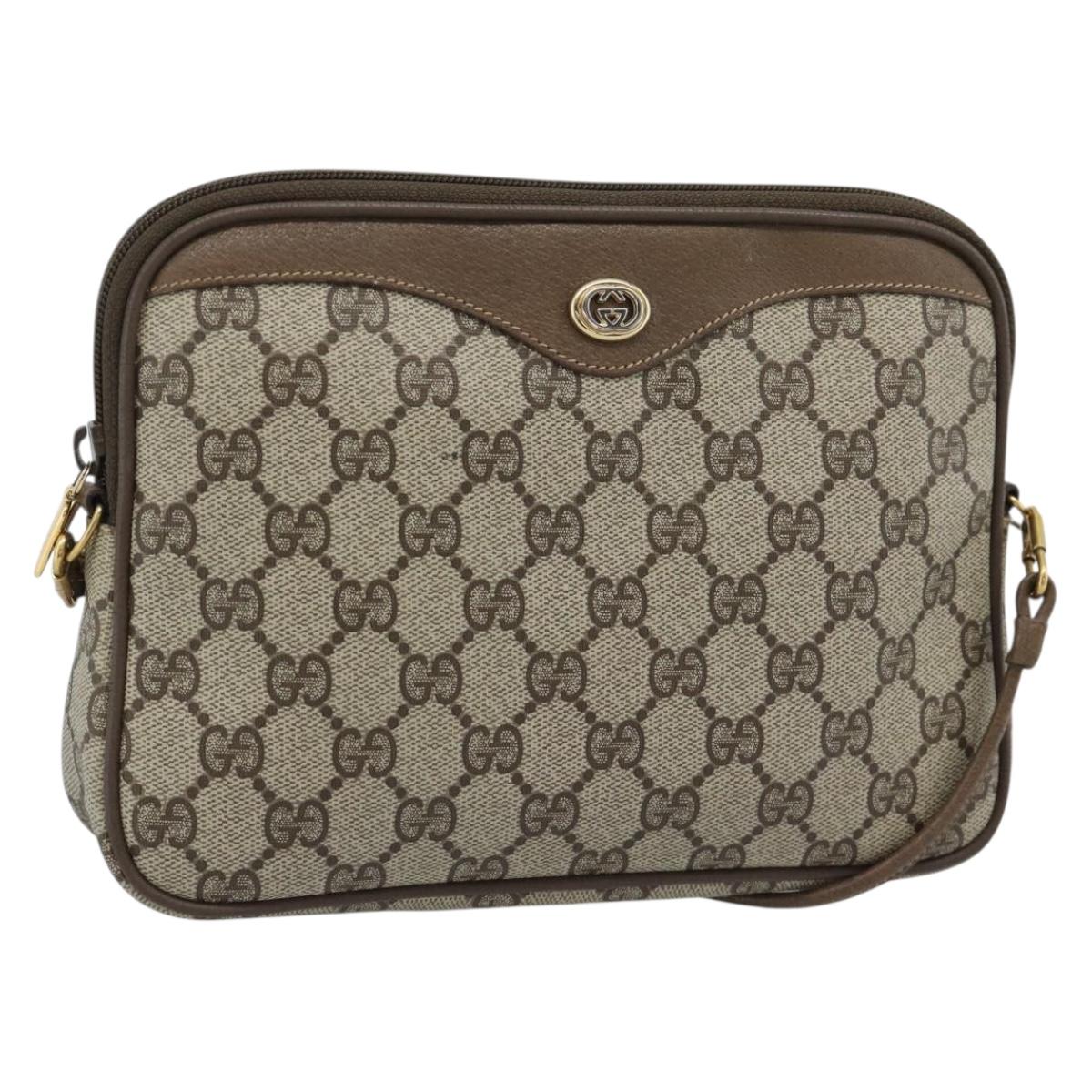 GUCCI GG Supreme Shoulder Bag PVC Leather Beige Gold Tone Auth ep15327