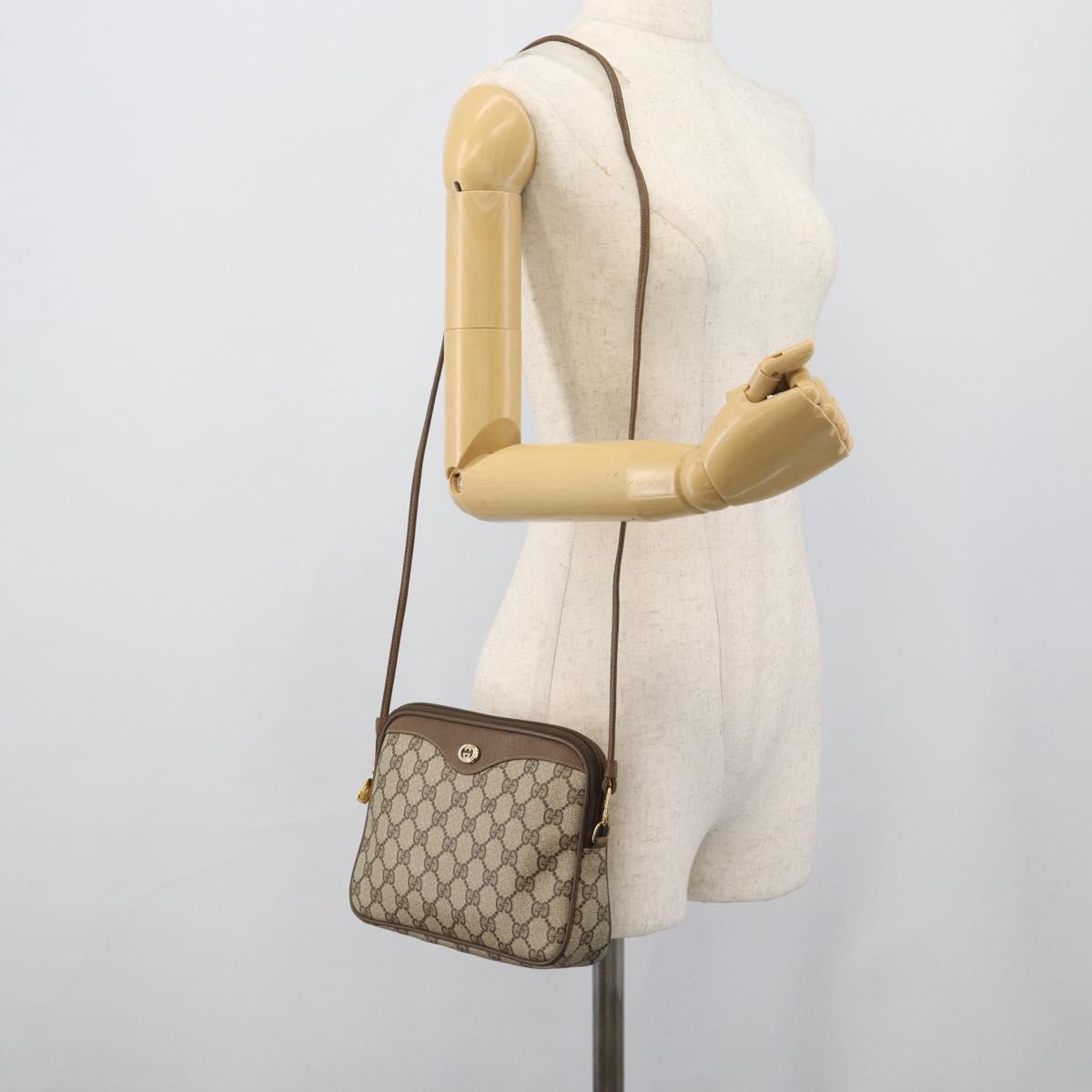 GUCCI GG Supreme Shoulder Bag PVC Leather Beige Gold Tone Auth ep15327