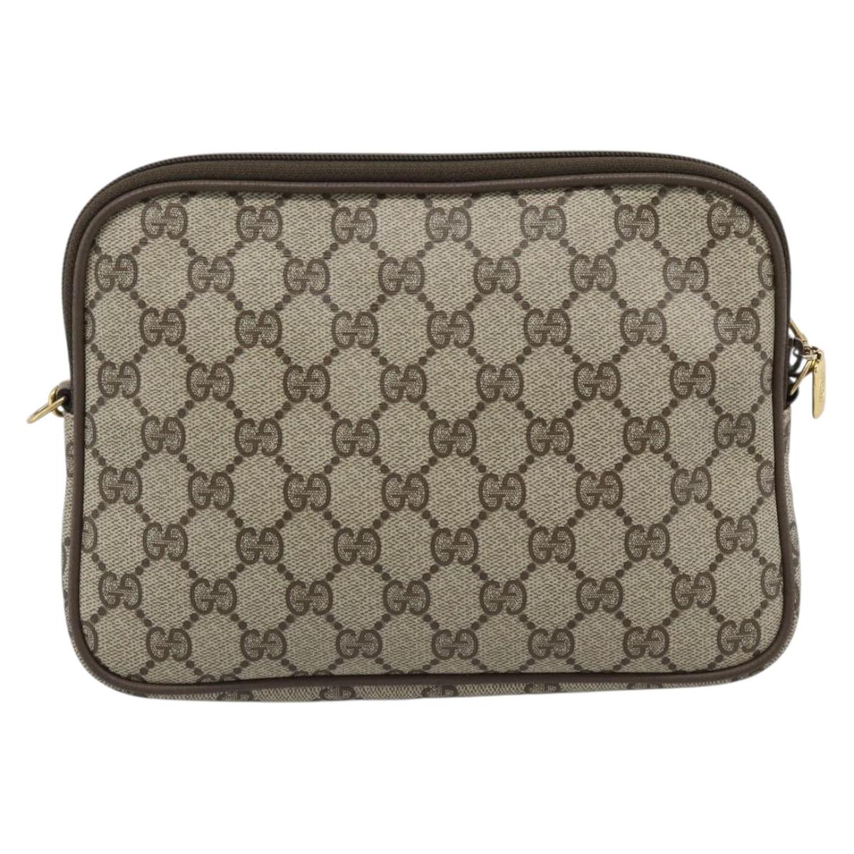 GUCCI GG Supreme Shoulder Bag PVC Leather Beige Gold Tone Auth ep15327