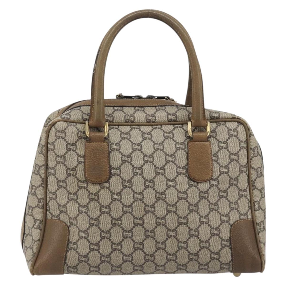 GUCCI GUCCI Plus Supreme Hand Bag PVC Beige Gold Tone Auth ep15328