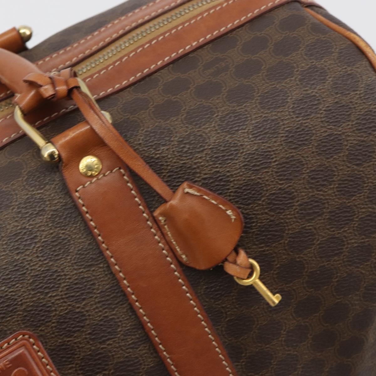 CELINE Macadam Boston Bag PVC Leather Brown Gold Tone Auth ep15333