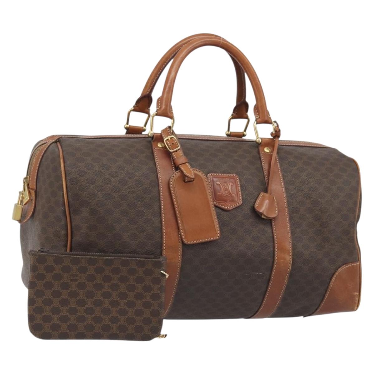 CELINE Macadam Boston Bag PVC Leather Brown Gold Tone Auth ep15333