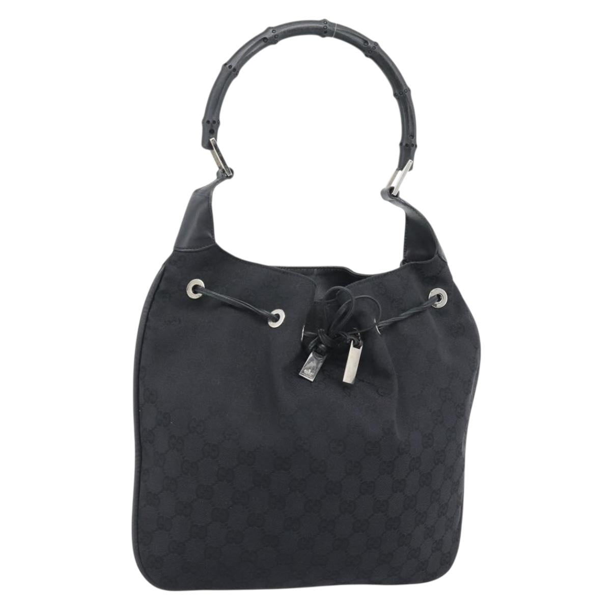 GUCCI GG Canvas Bamboo Hand Bag Black Silver 001 4033 Auth ep15336A