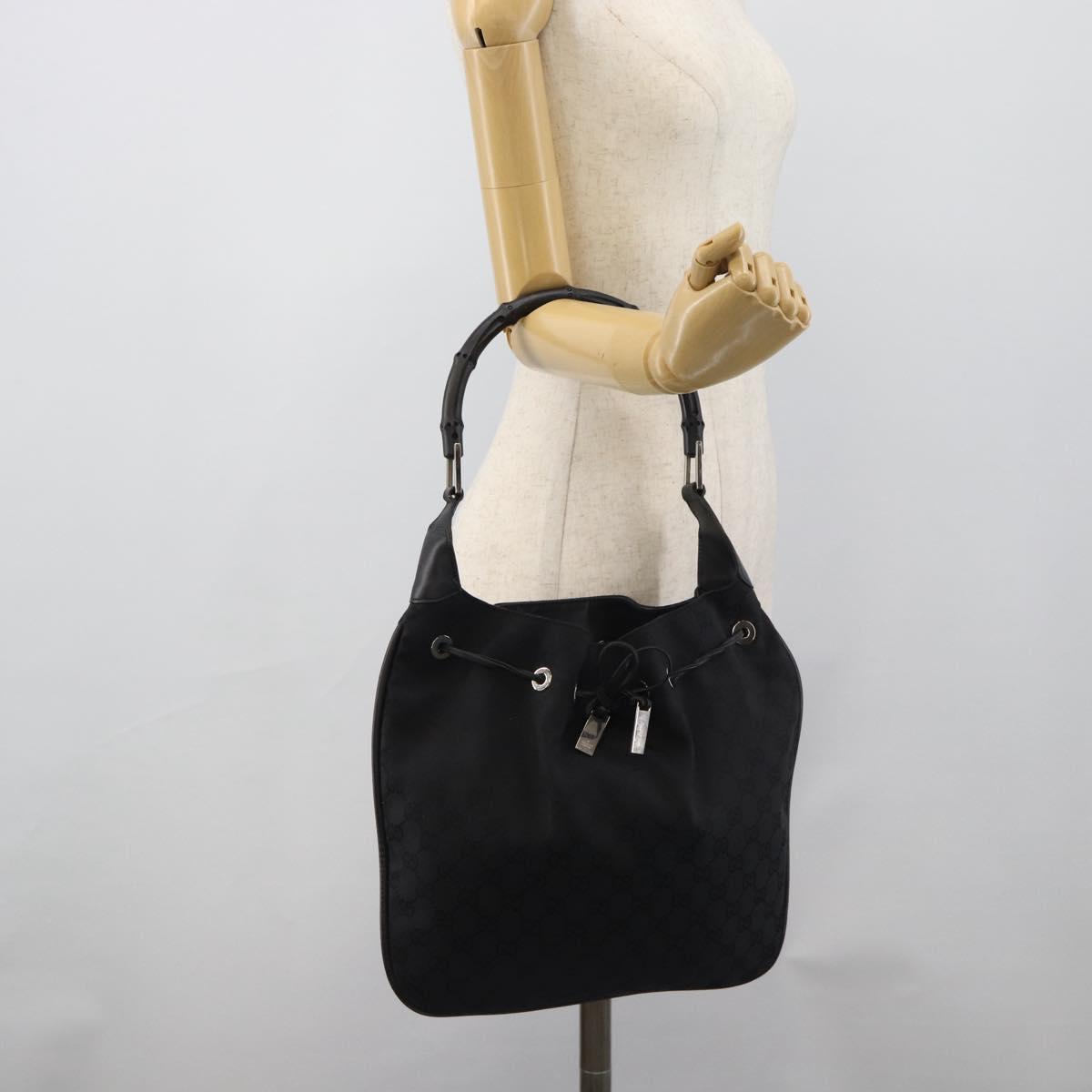 GUCCI GG Canvas Bamboo Hand Bag Black Silver 001 4033 Auth ep15336A