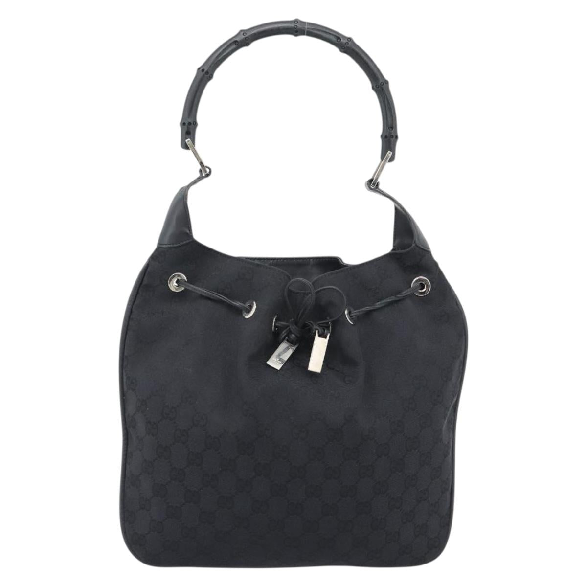 GUCCI GG Canvas Bamboo Hand Bag Black Silver 001 4033 Auth ep15336A