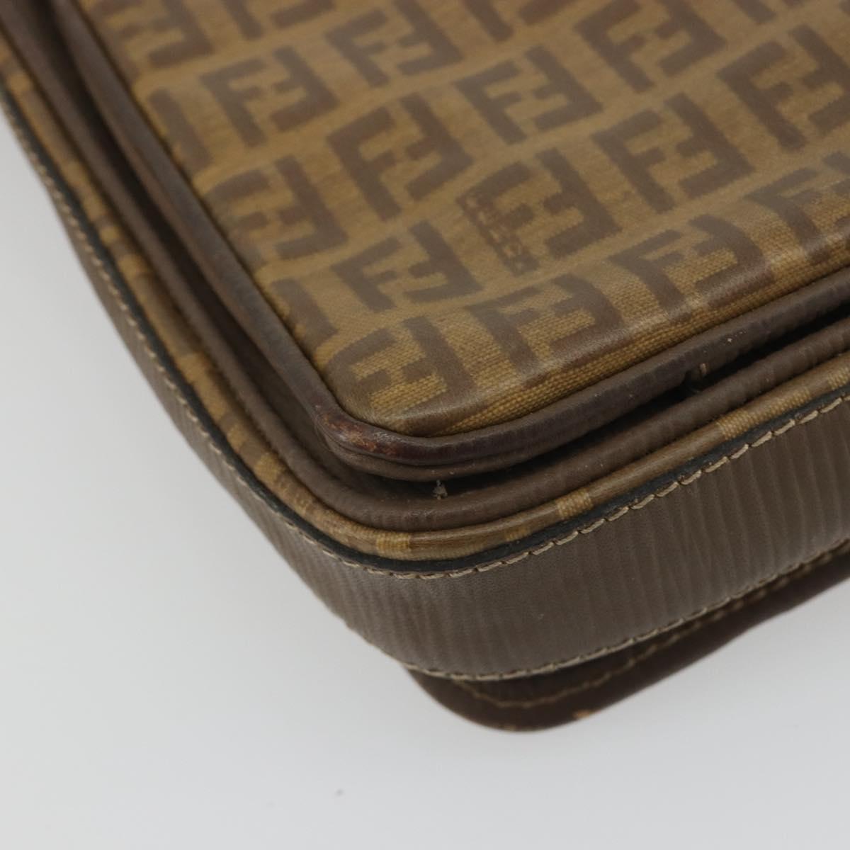 FENDI Zucchino Shoulder Bag PVC Leather Brown Auth ep15338
