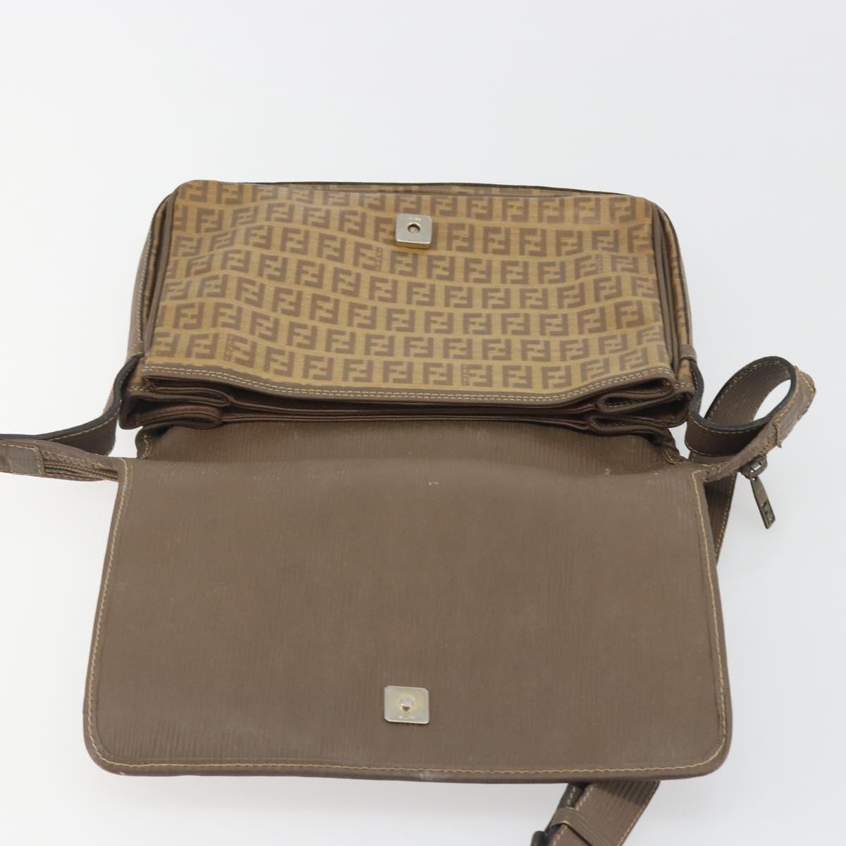 FENDI Zucchino Shoulder Bag PVC Leather Brown Auth ep15338