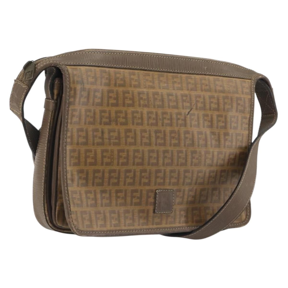 FENDI Zucchino Shoulder Bag PVC Leather Brown Auth ep15338