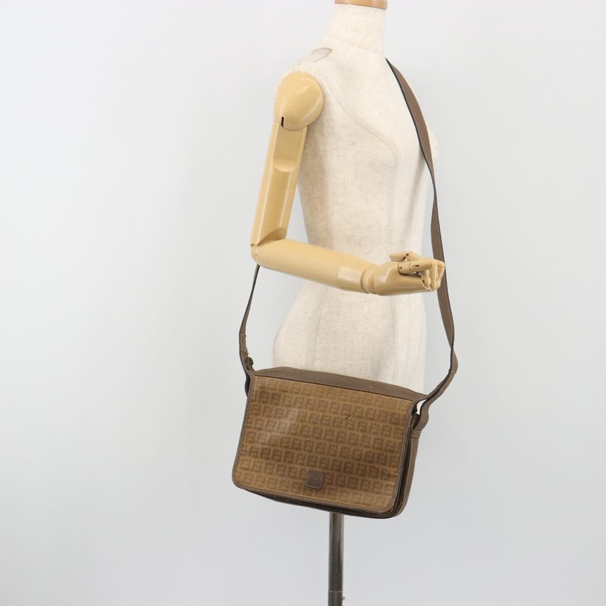 FENDI Zucchino Shoulder Bag PVC Leather Brown Auth ep15338