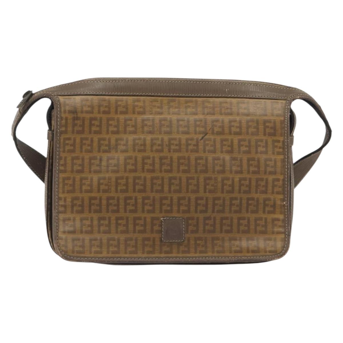 FENDI Zucchino Shoulder Bag PVC Leather Brown Auth ep15338