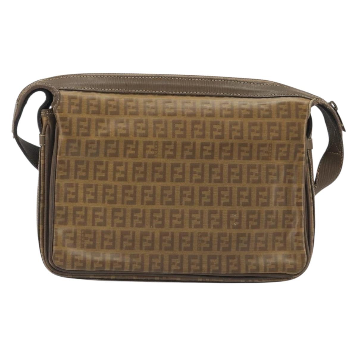 FENDI Zucchino Shoulder Bag PVC Leather Brown Auth ep15338