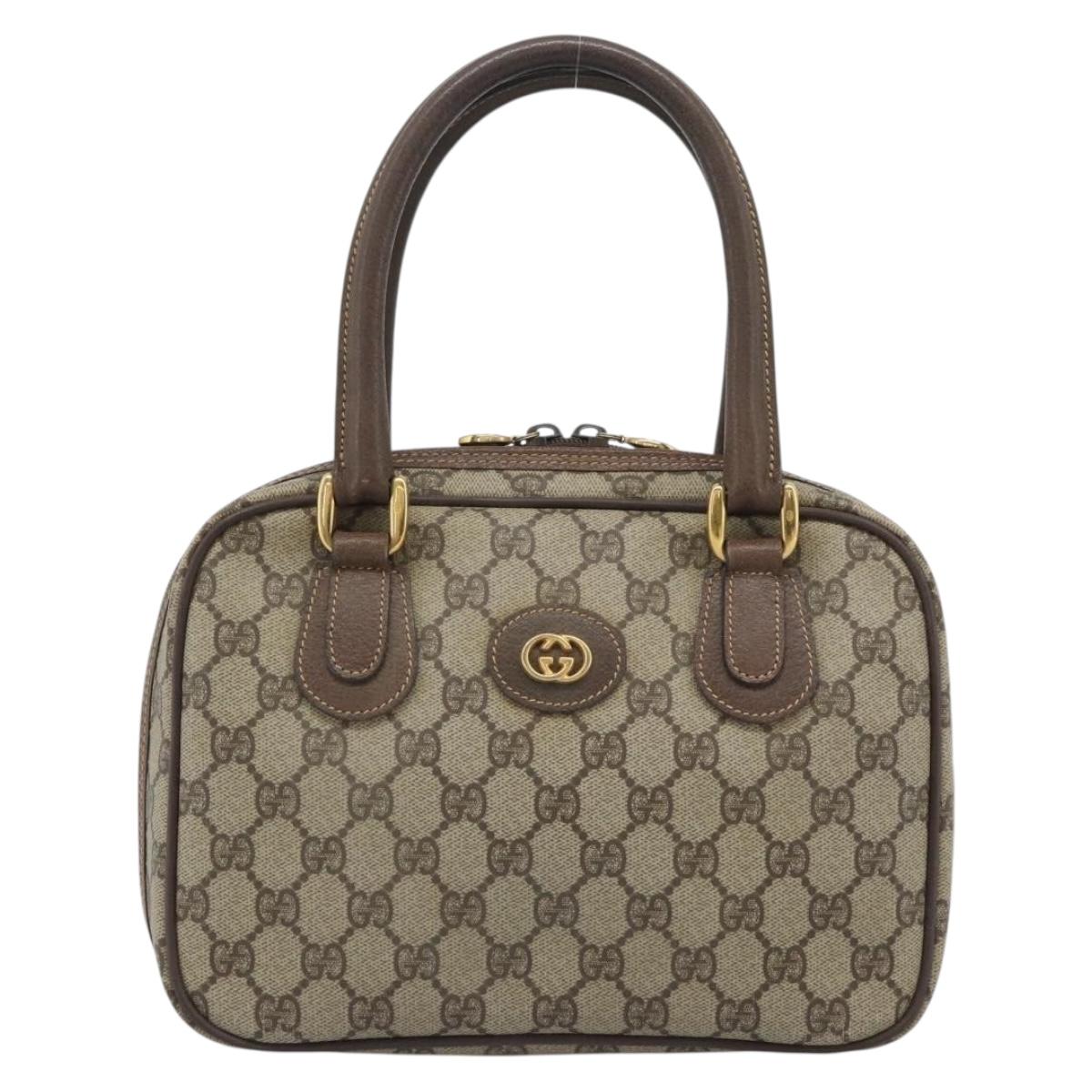GUCCI GG Supreme Hand Bag PVC Leather Beige Gold Tone Auth ep15341