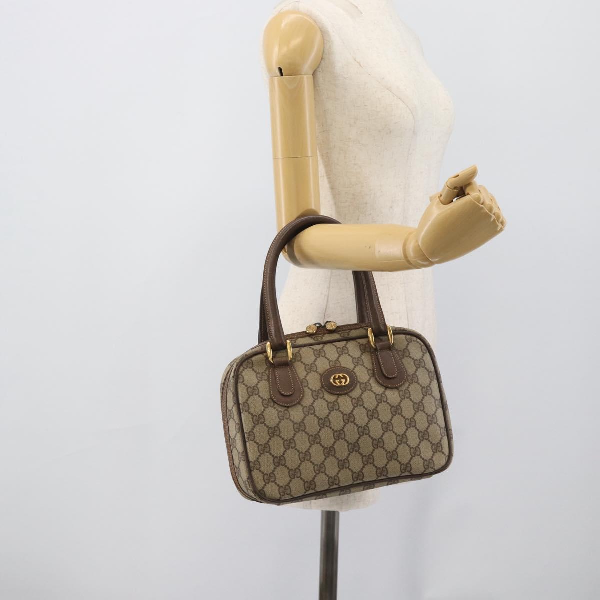 GUCCI GG Supreme Hand Bag PVC Leather Beige Gold Tone Auth ep15341