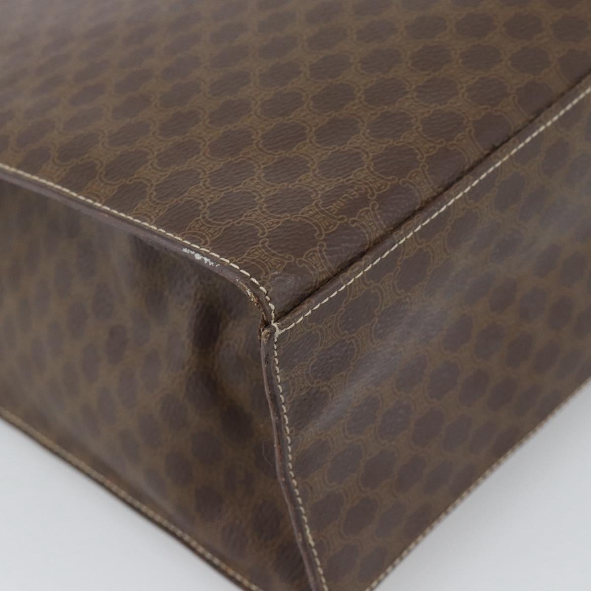 CELINE Macadam Tote Bag PVC Leather Brown Gold Tone Auth ep15343