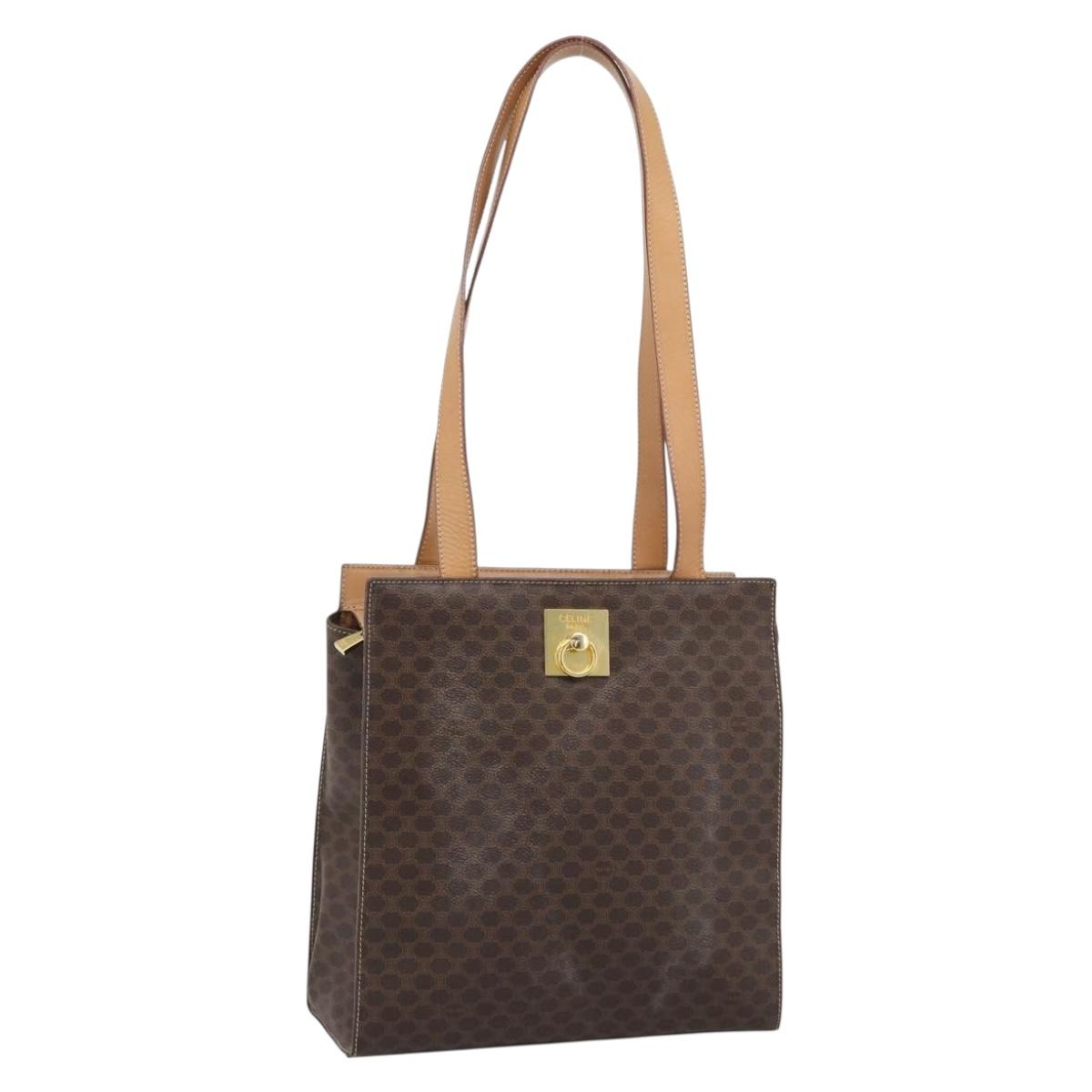 CELINE Macadam Tote Bag PVC Leather Brown Gold Tone Auth ep15343