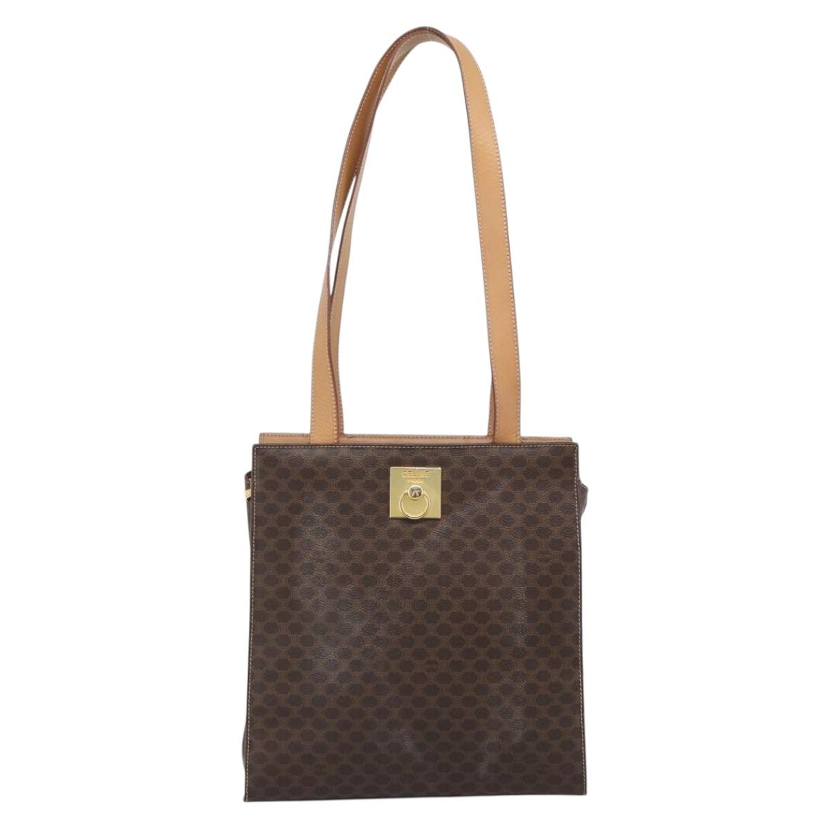 CELINE Macadam Tote Bag PVC Leather Brown Gold Tone Auth ep15343