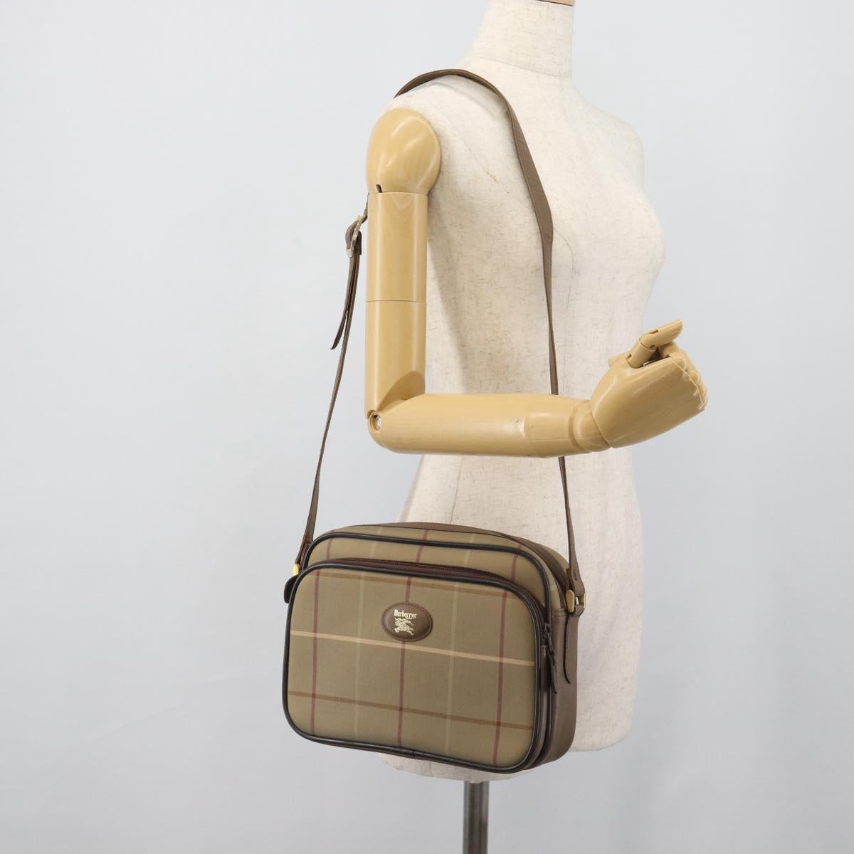 Burberrys Nova Check Shoulder Bag Canvas Beige Gold Tone Auth ep15344