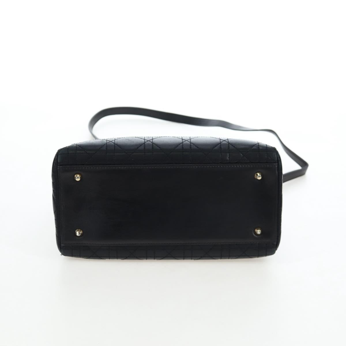 Christian Dior Canage Lady Dior Hand Bag Lamb Skin 2way Black Auth ep15345SAM