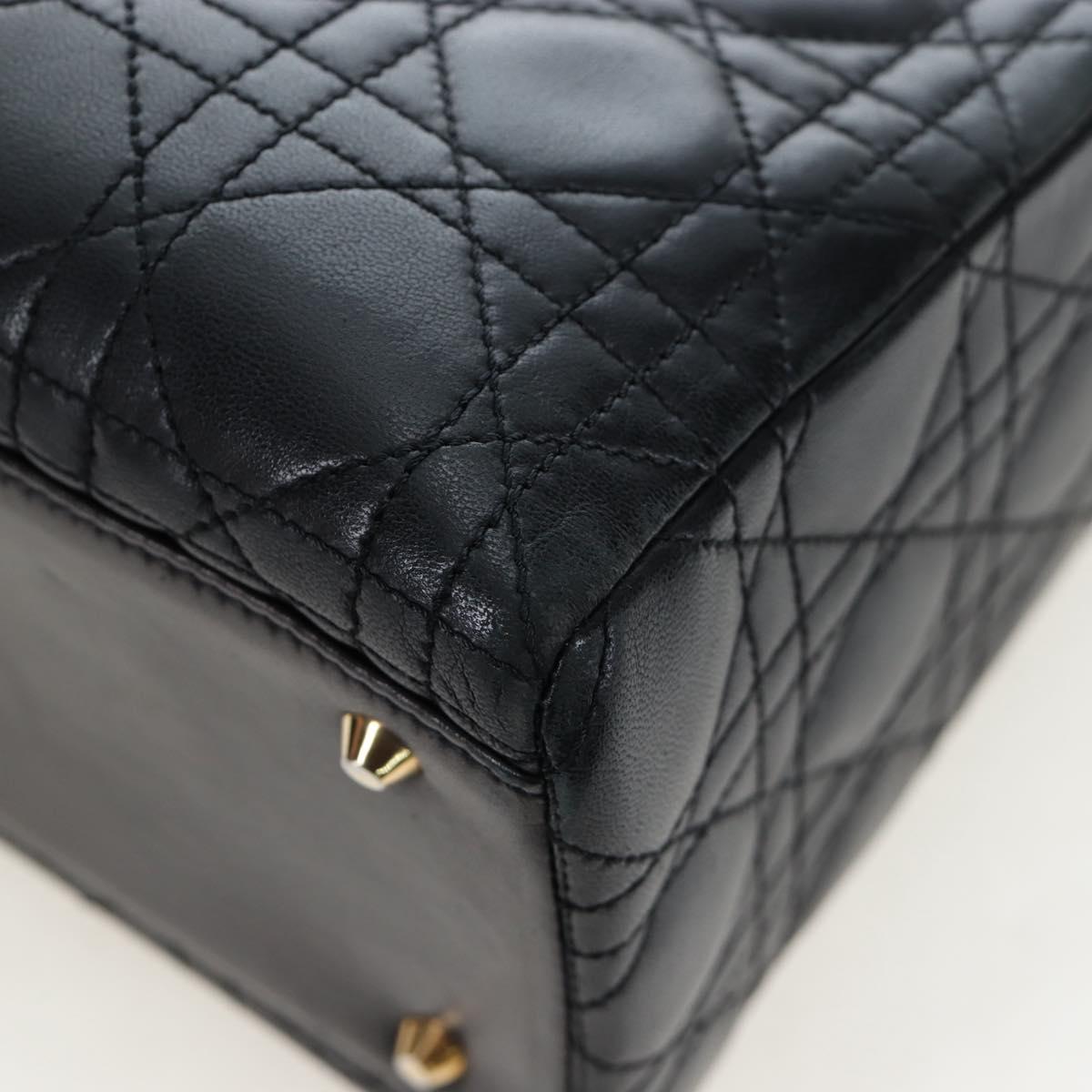 Christian Dior Canage Lady Dior Hand Bag Lamb Skin 2way Black Auth ep15345SAM