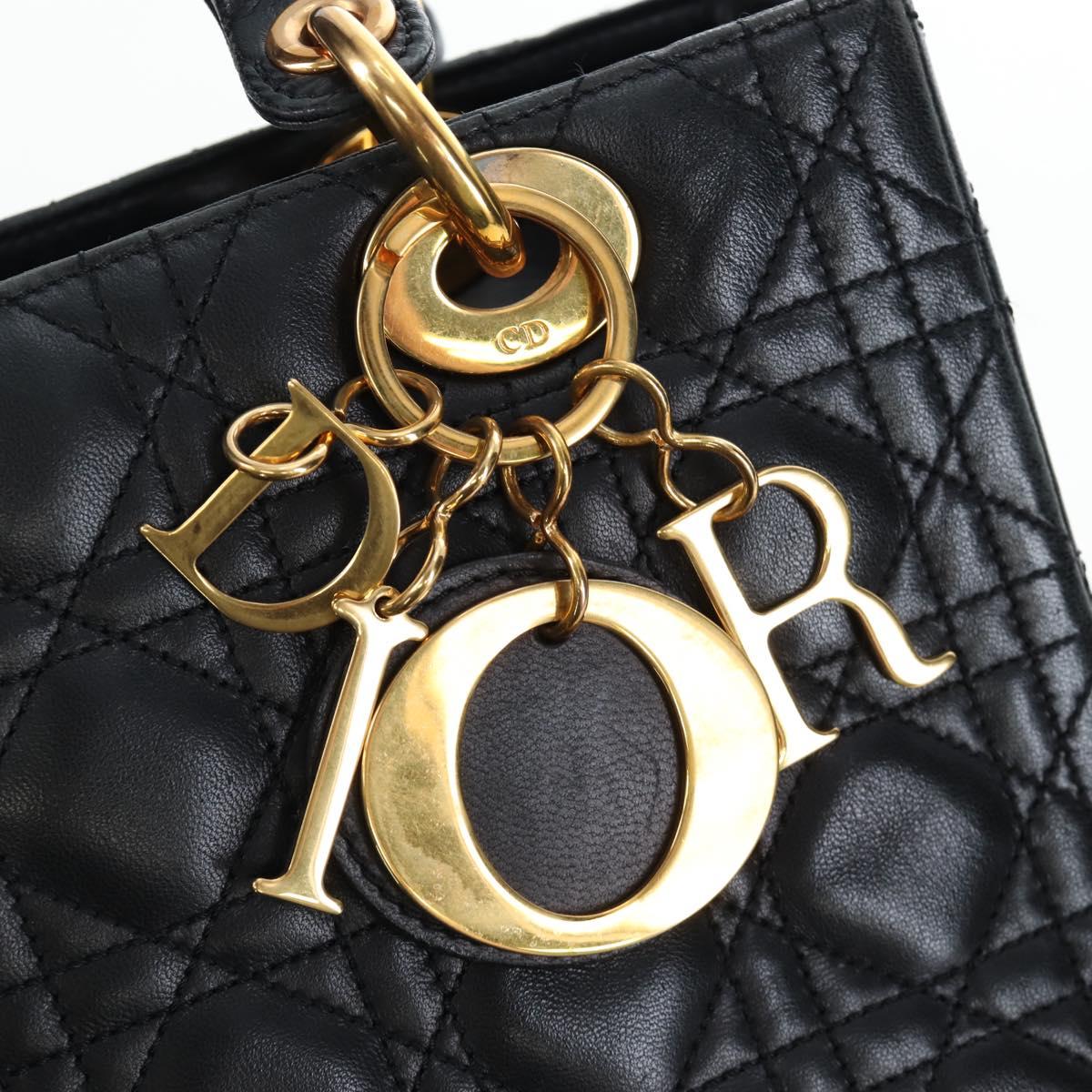 Christian Dior Canage Lady Dior Hand Bag Lamb Skin 2way Black Auth ep15345SAM