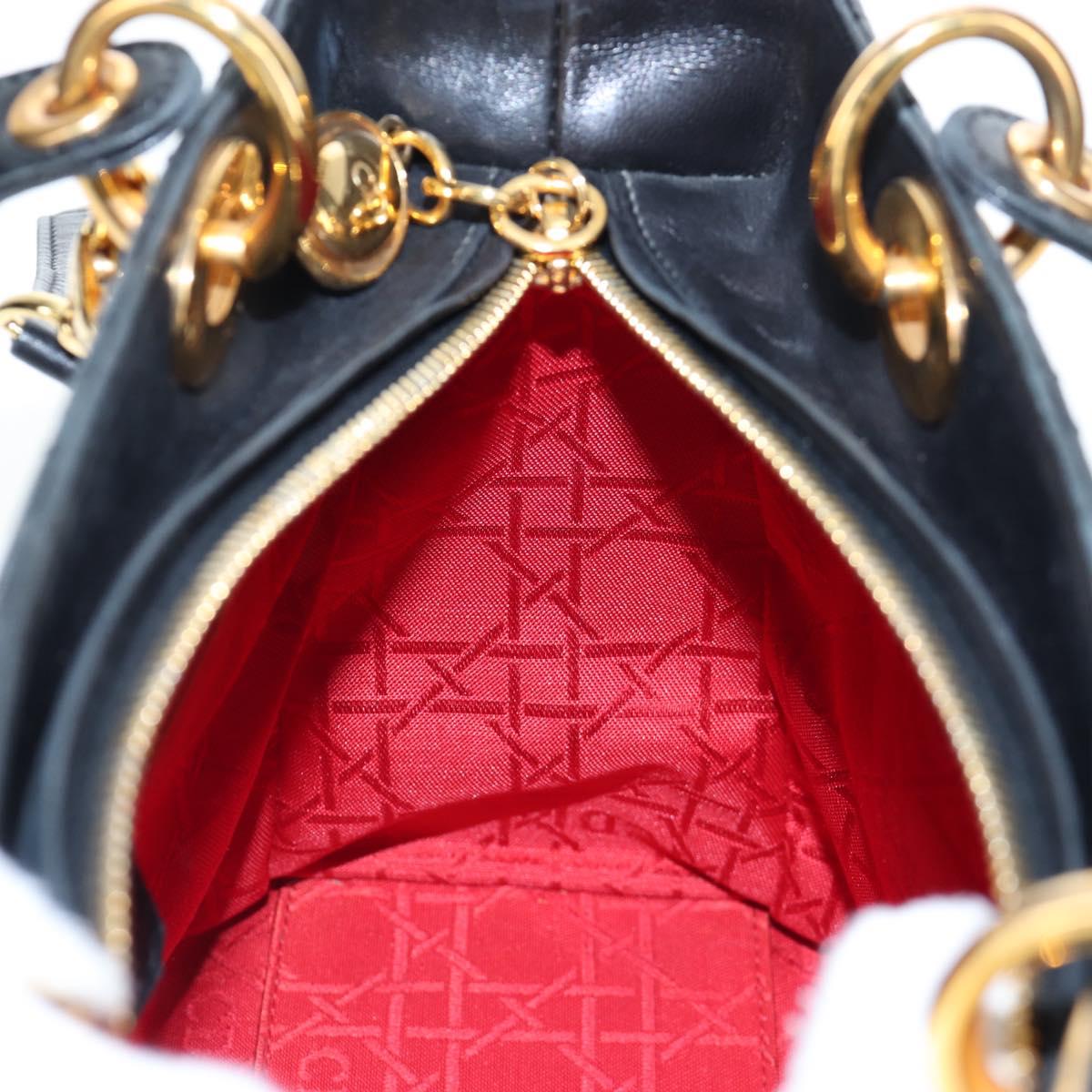 Christian Dior Canage Lady Dior Hand Bag Lamb Skin 2way Black Auth ep15345SAM