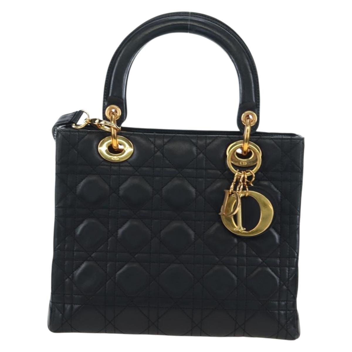 Christian Dior Canage Lady Dior Hand Bag Lamb Skin 2way Black Auth ep15345SAM