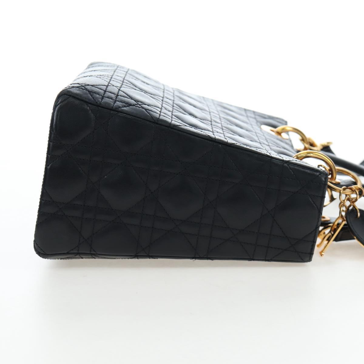 Christian Dior Canage Lady Dior Hand Bag Lamb Skin 2way Black Auth ep15345SAM