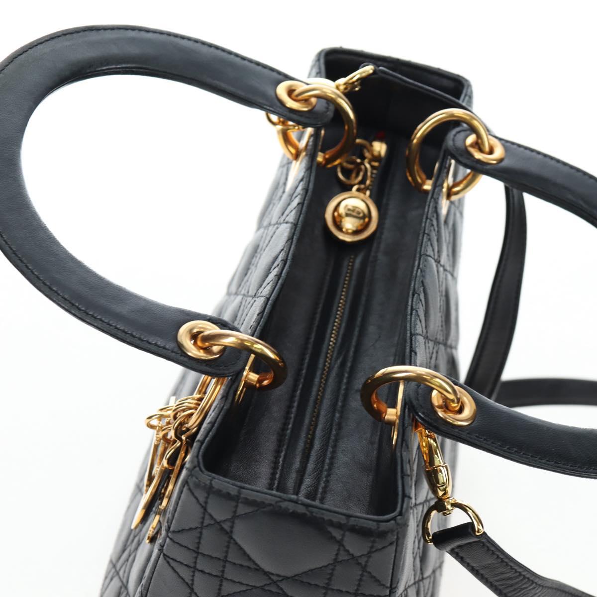 Christian Dior Canage Lady Dior Hand Bag Lamb Skin 2way Black Auth ep15345SAM