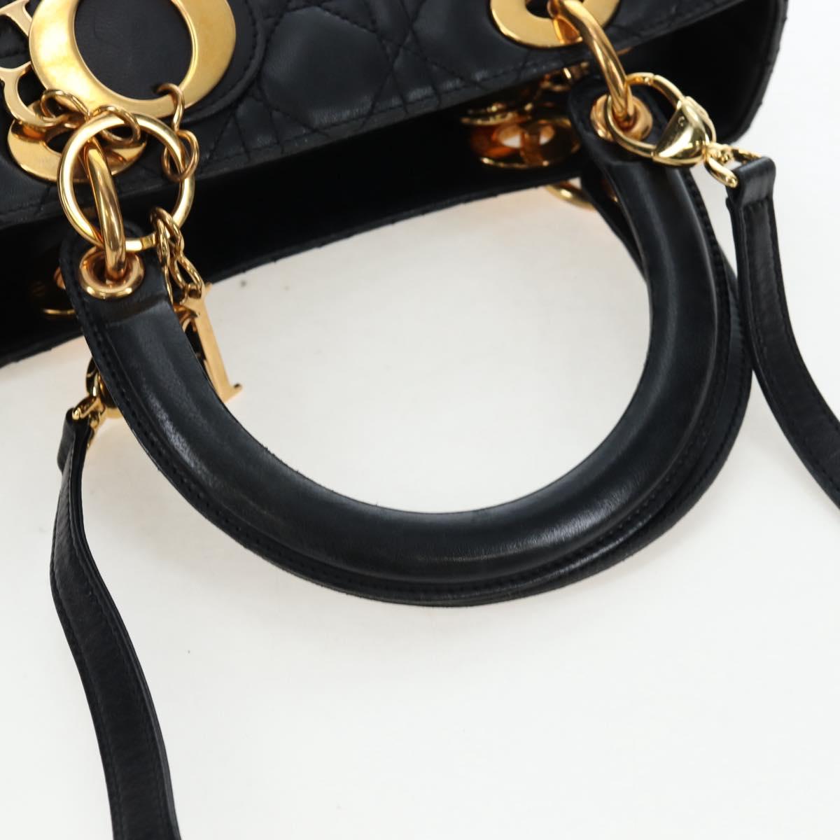 Christian Dior Canage Lady Dior Hand Bag Lamb Skin 2way Black Auth ep15345SAM