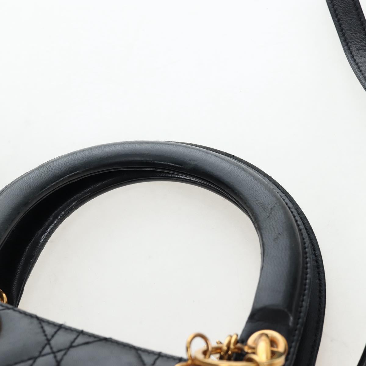 Christian Dior Canage Lady Dior Hand Bag Lamb Skin 2way Black Auth ep15345SAM