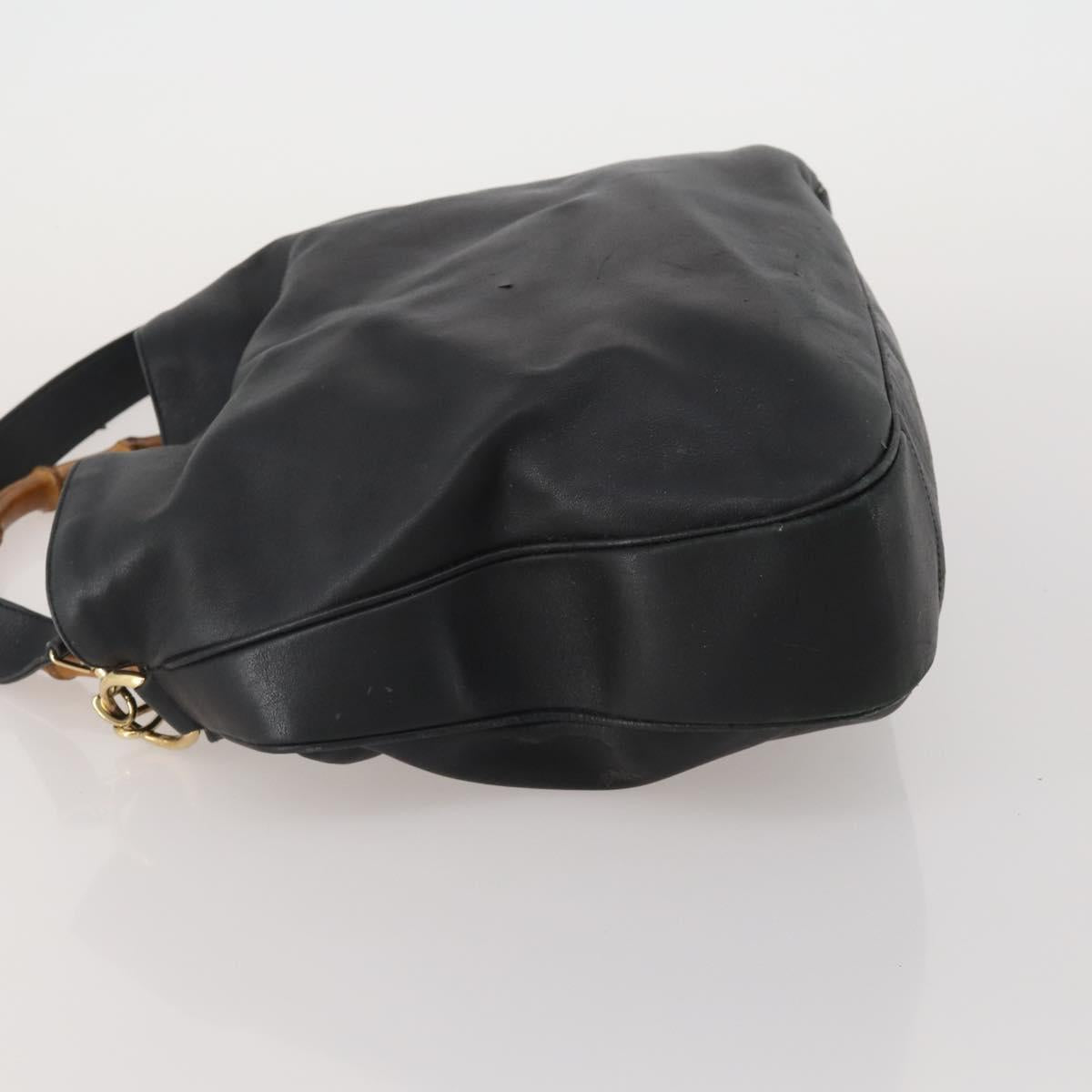 GUCCI Bamboo Hand Bag Leather 2way Black Gold Tone 001 0166 1577 Auth ep15347