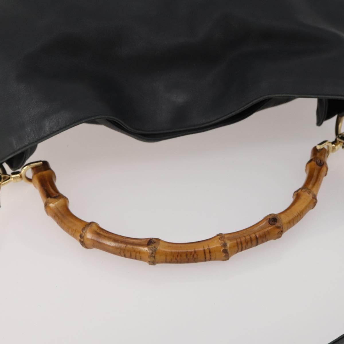 GUCCI Bamboo Hand Bag Leather 2way Black Gold Tone 001 0166 1577 Auth ep15347