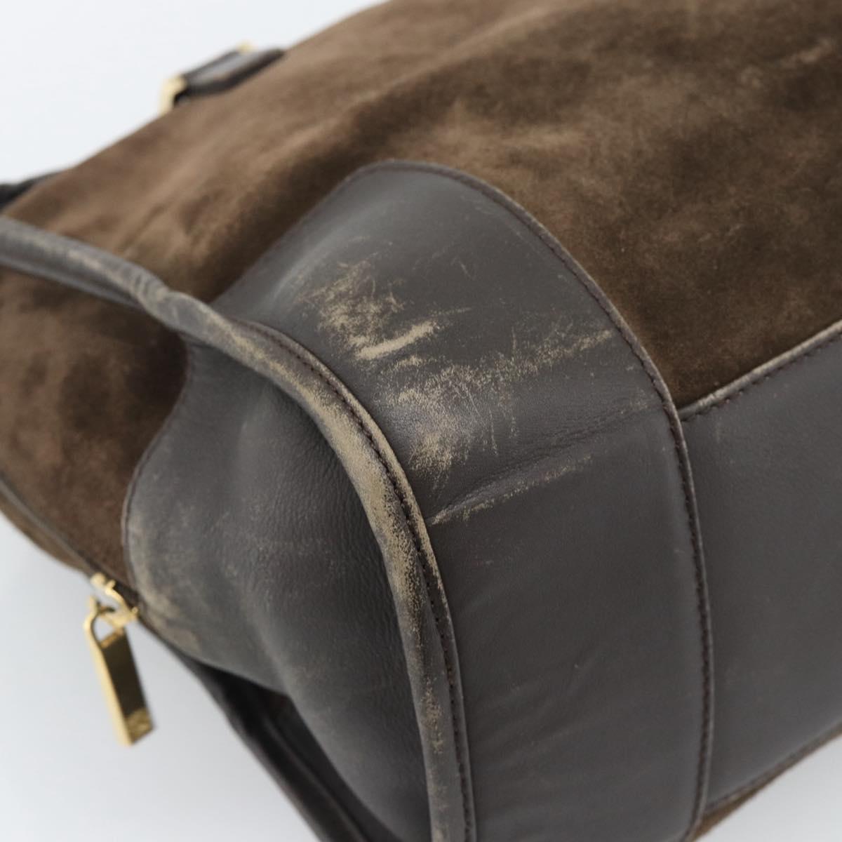 LOEWE Hand Bag Suede Brown Gold Tone Auth ep15349