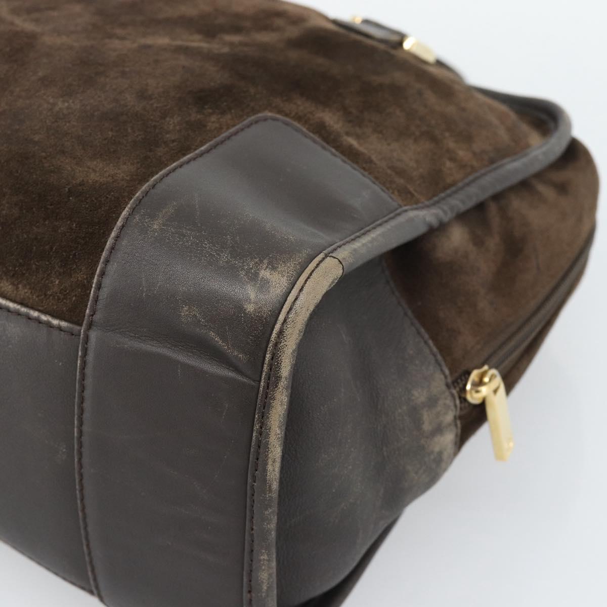 LOEWE Hand Bag Suede Brown Gold Tone Auth ep15349